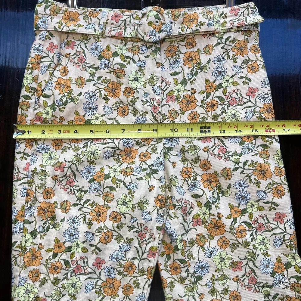 Loft Petite Sutton Kick Crop Pants Beige Orange Yellow Floral Woman’s 2P Belt - Picture 14 of 16